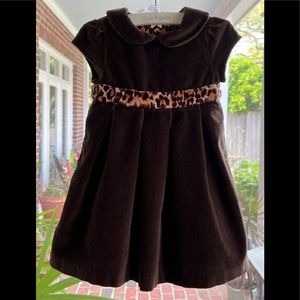 BABY GAP BROWN VELVET DRESS WITH LEOPARD PRINT TRIM IS LIKE NEW